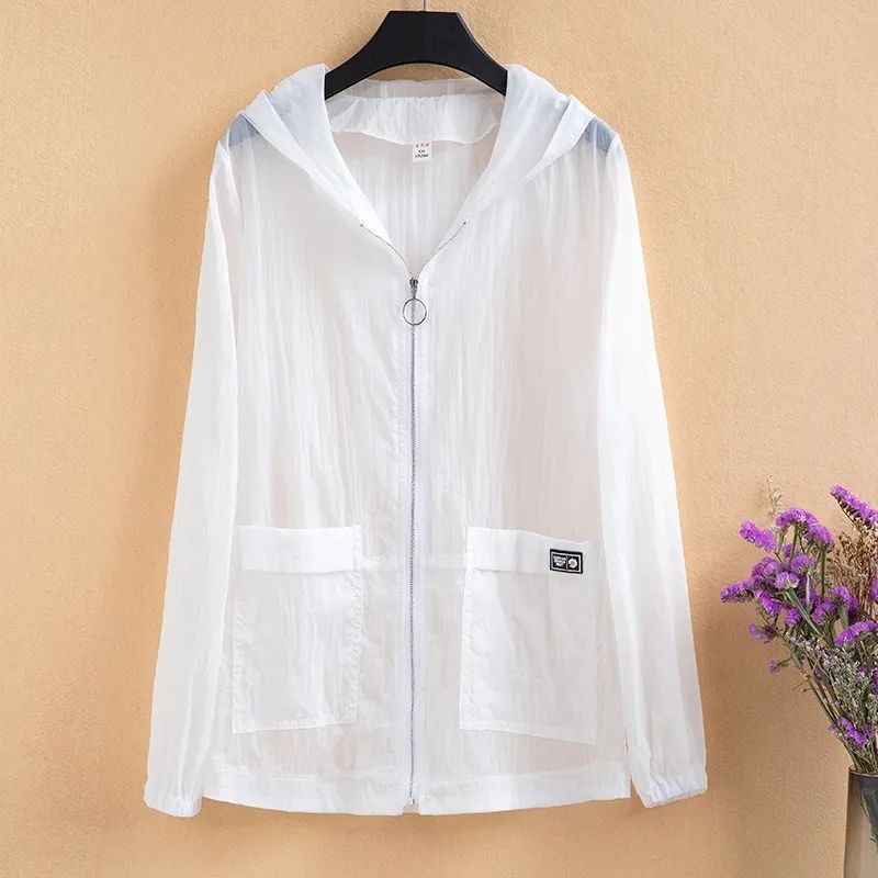 Summer Sun Protection Clothing Hooded Casual Short Jacket Thin Anti-ultraviolet Skin Clothing Women's Large Size