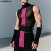 INCERUN Мужские майки без рукавов в полоску с сетчатыми вставками, прозрачные, облегающие, с накидными рукавами