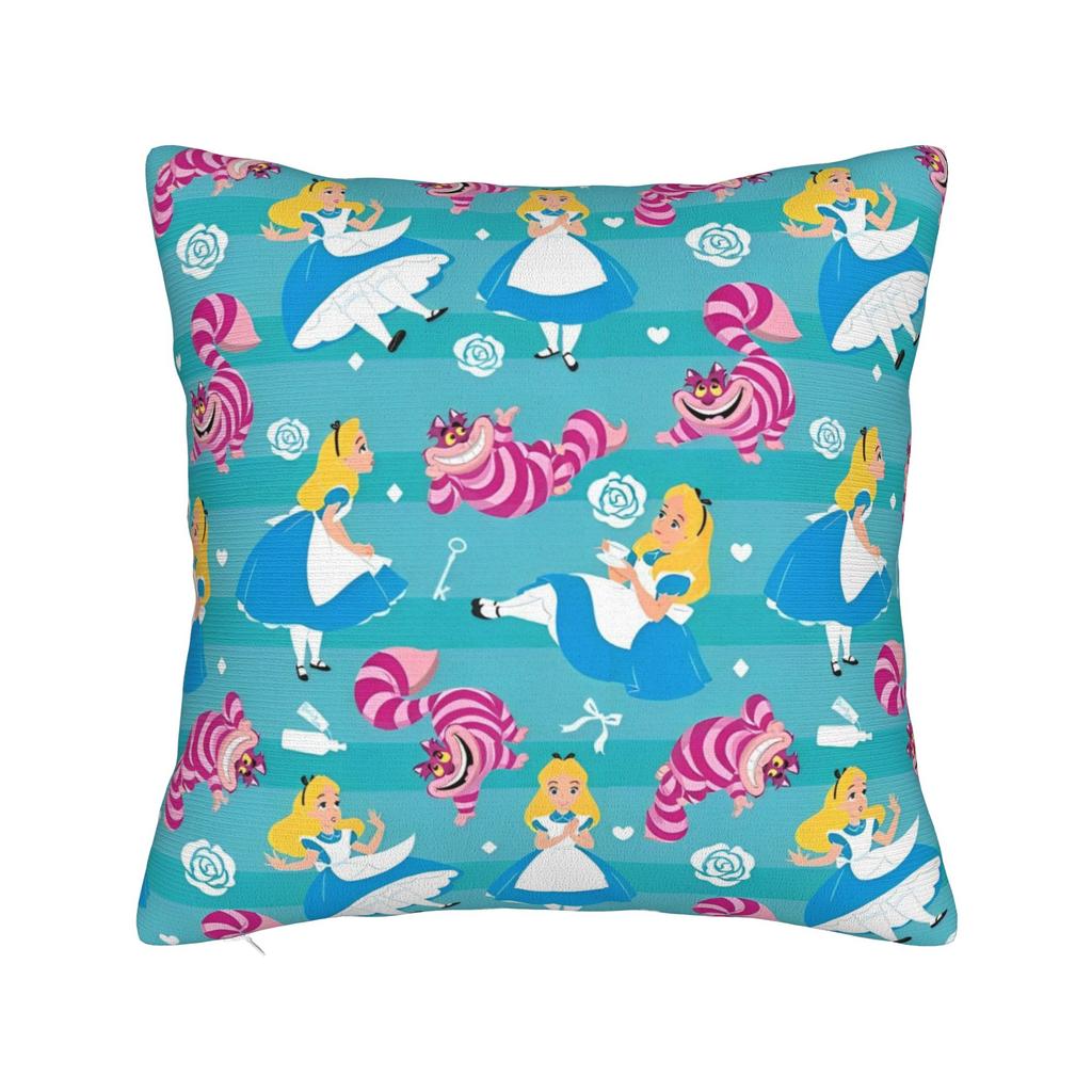 Alice in Wonderland Cat Square Pillow Covers Polyester Bed Car Cheshire Cat Cushion Case Funny Home Decoration Pillowcase