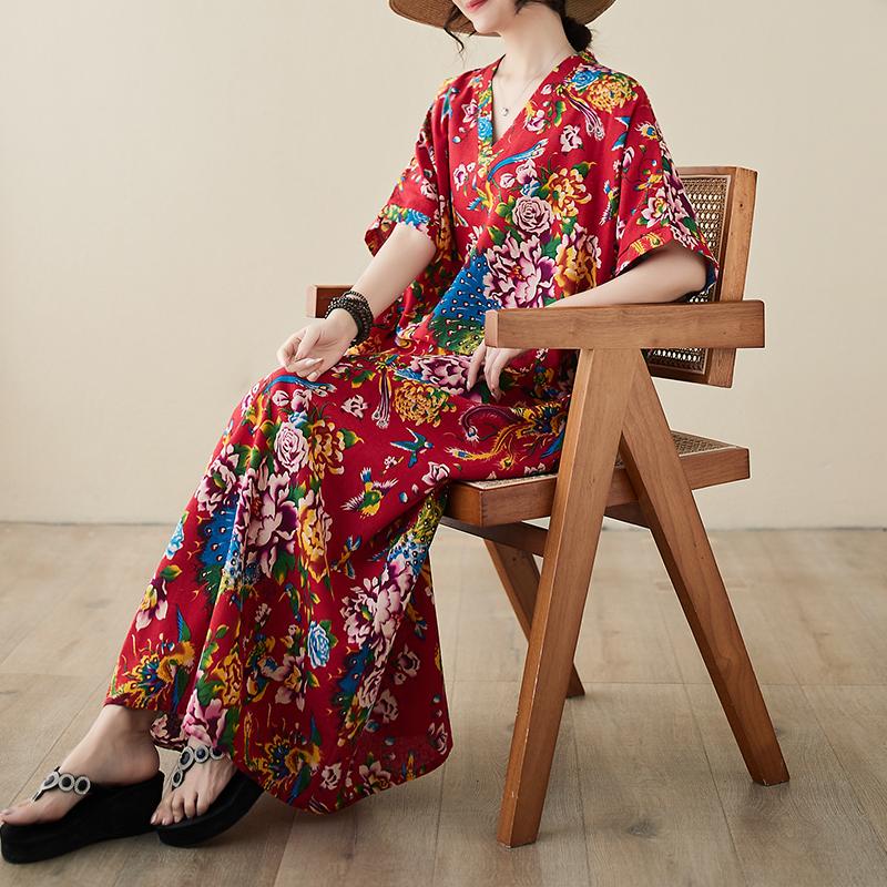 DIMANAF Women 2024 Plus Size Spring Summer Oversize Style Dress Beach Elegant Floral Long Dress Oversize Basic Loose Dress Plus Size