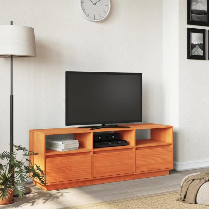 VidaXL TV Stand Brown Wax 140x37x50 Cm Solid Pine Wood, TV Support, Multimedia Cabinet, Entertainment Center, Buffet 847122
