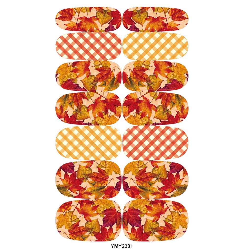 Autumn Maple Leaf & Plaid Waterproof Nail Art Stickers (YMY2380-2388)