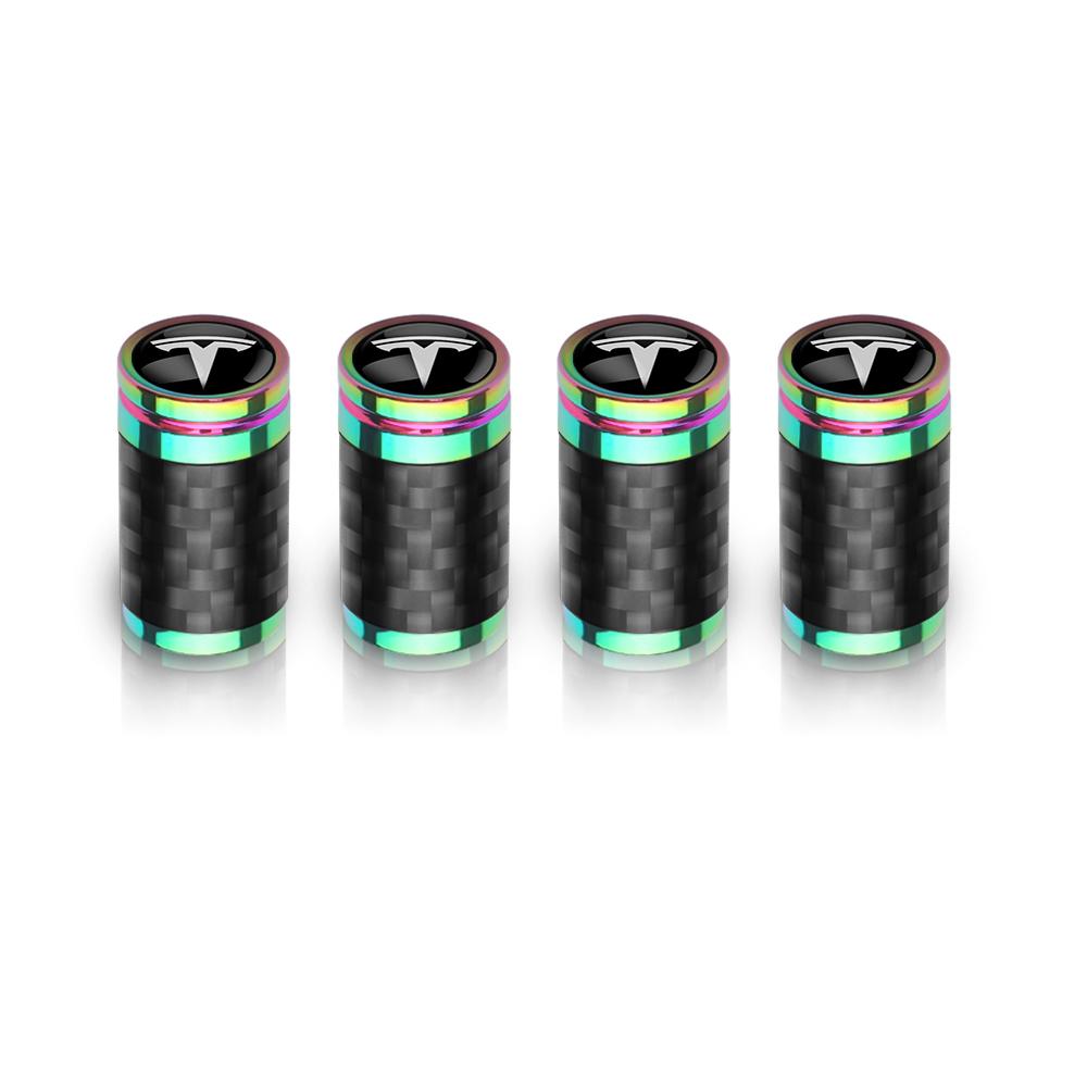 CRCUD1 4Pcs Car Carbon Fiber Wheel Tire Valve Caps Stem Case For Tesla Model 3 Model S X Roadster SpaceX Cybertruck Coil Mod Model Y