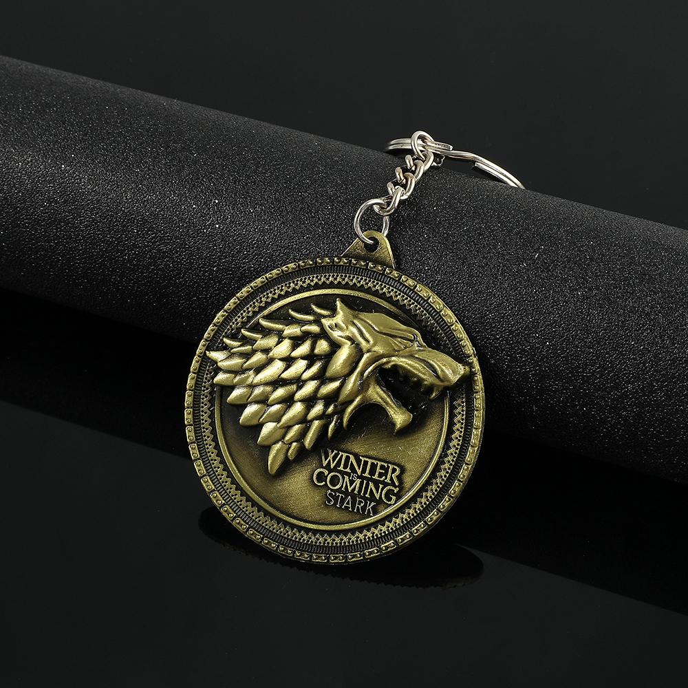 Winter Is Coming House Stark Wolf Head Badge Key Chains Pendant Ice And Fire Keyring Llaveros Of Movie Gifts