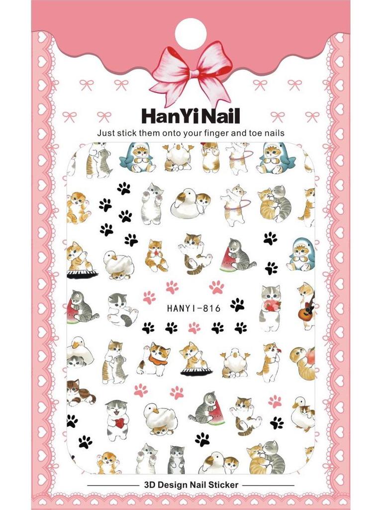 2025 милые наклейки для ногтей с изображением кошек и животных