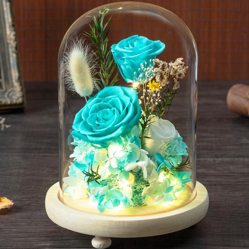 Eternal Dried Roses Glass Dome Gift Box - Perfect for Valentine's, Birthdays, and Special Occasions.
