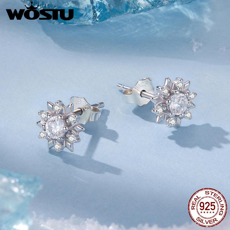 925 Sterling Silver Snowflake Jewelry Necklace Earrings Ring For Women Sparkling Cubic Zirconia 3-Piece Gift Set for Women Xmas
