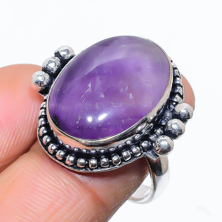Шалфей Аметист Драгоценный камень 925 Стерлинговое серебро Подарок Ювелирное изделие Кольцо Размер 5.5