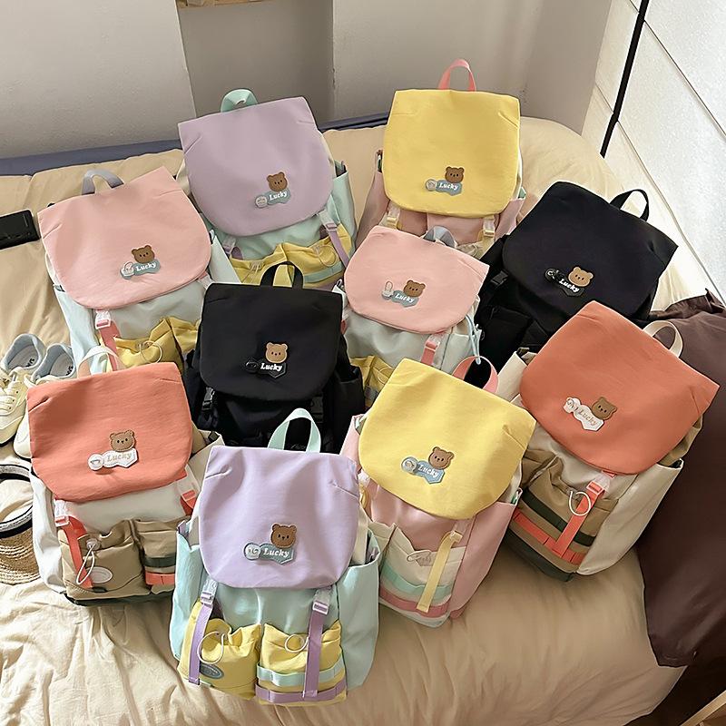 Schoolbag dopamine contrasting color junior high school schoolbag female retro flip college style backpack cute small fresh backpack