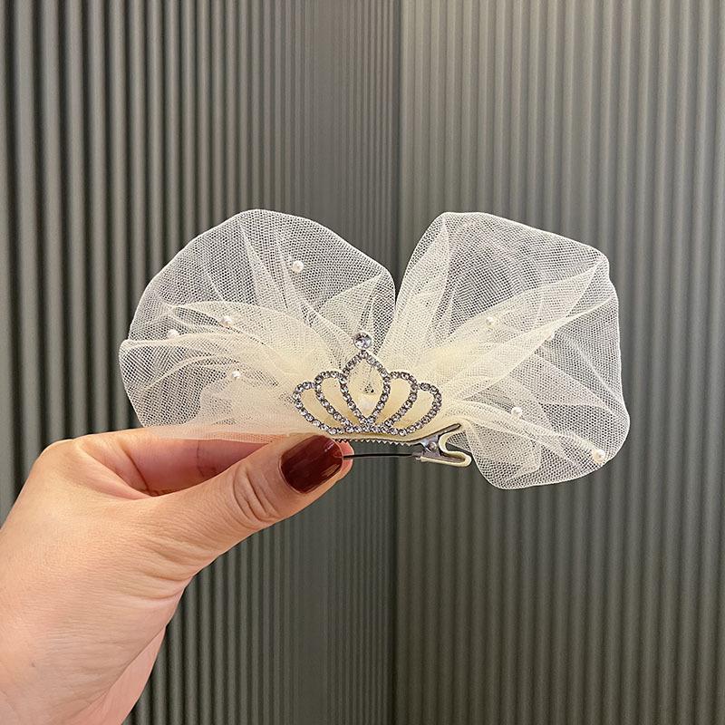 Летний бант-корона заколка для волос для детей – Милая принцесса сетка жемчуг заколка