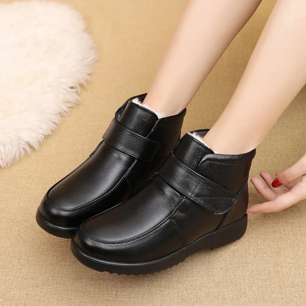 Женские зимние ботинки из коровьей кожи, шерстяные хлопковые туфли, женские ботильоны, легкая обувь на мягкой подошве, Zapatos De Mujer