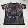 Темно-фиолетовая уличная футболка Affliction с большим крылом Винтажная одежда Панк Хип-Хоп Графический принт Свободные топы Мужская футболка с круглым рукавом