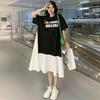 Plus Size Women's Summer Casual Dress Loose Short-sleeved T-shirt Oversized Patchwork Letter Print Mid Dresses