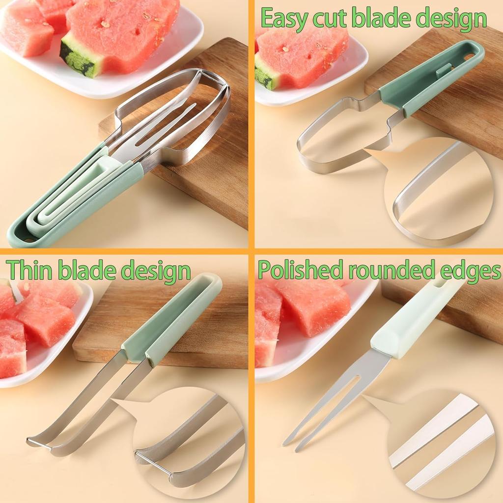 3-in-1 Watermelon Fork Slicer Cutter Stainless Steel Watermelon Popsicle Cutter Watermelon Cutter Slicer Tool Kitchen Gadgets