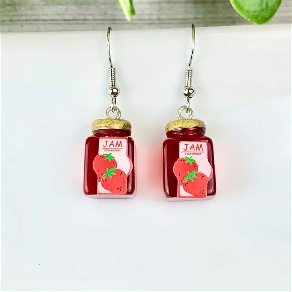 Романтические висячие серьги в виде банки с клубничным джемом, серьги-капли из смолы, аксессуары, уникальный подарок для украшения ушей.