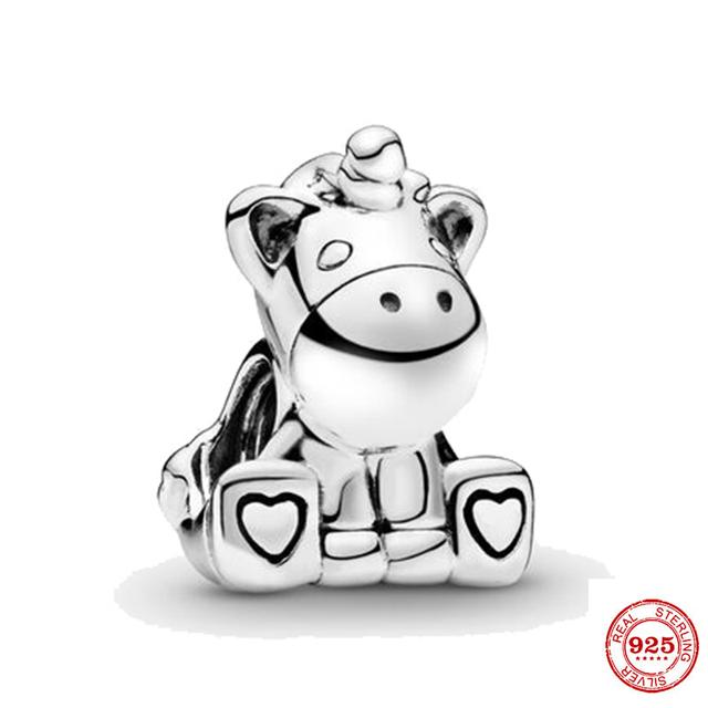 Новый Стерлингового Серебра 925 Единорог Кошка Собака Сова Обезьяна След Милое Животное DIY Тонкие Бусины Подходит Оригинальный Модный Браслет-Подвеска