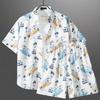 Мужская рубашка с цветочным принтом, с коротким рукавом, пляжная одежда, летний легкий комплект для пар, наряд для тропического отпуска