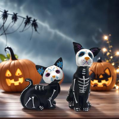 Хэллоуин Смола Кошка Собака Фигурка Милый Сахарный Череп Животное Декор Для Стола Полки Витрины Украшение для Вечеринки Подарок