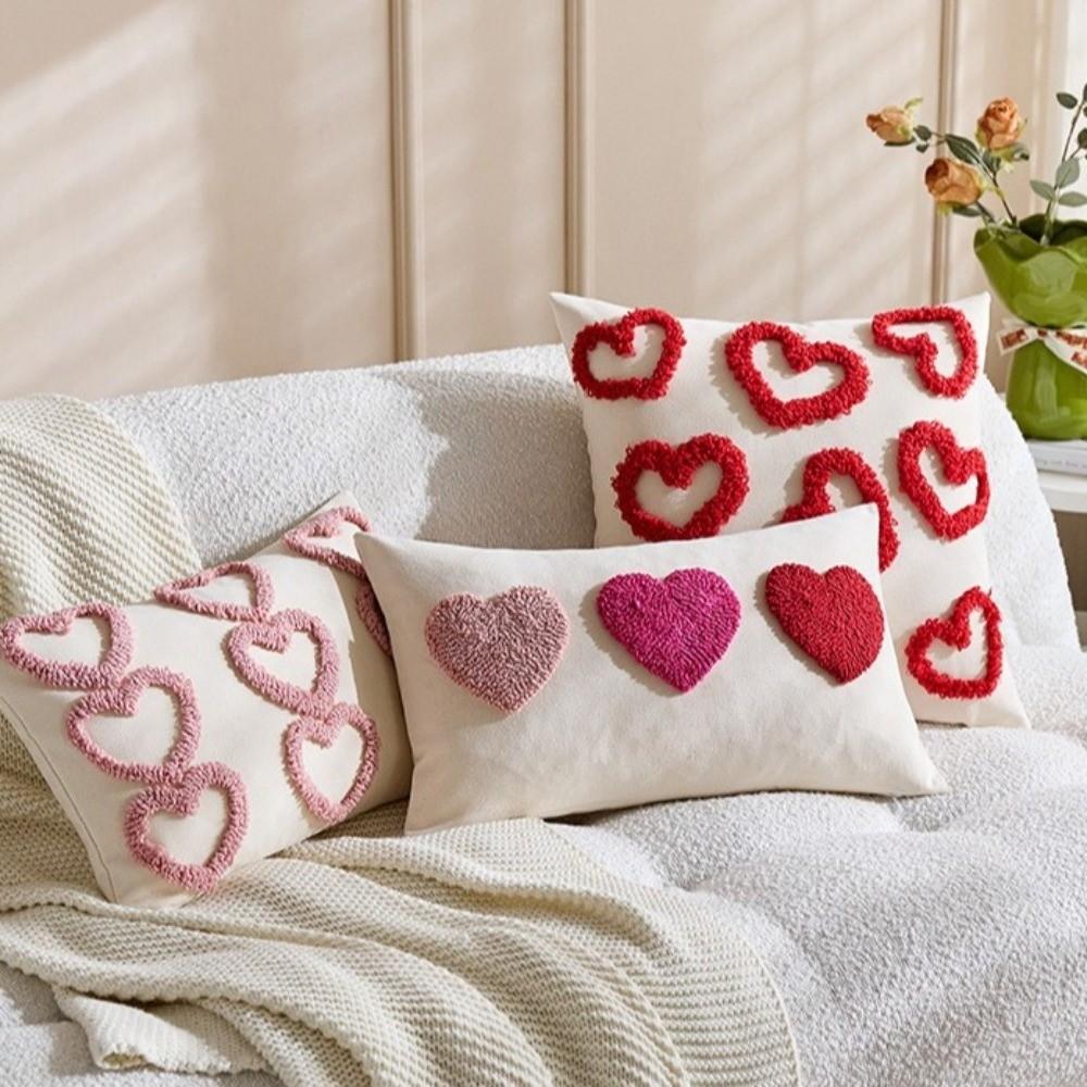 Romantic Valentine Heart Pattern Pillowcase Velvet Throw Pillow Cover Love Gift