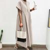 Summer Maxi Dress Loose Pleated O Neck Short Sleeves Pure Color Plus Size OL Commute Daily
