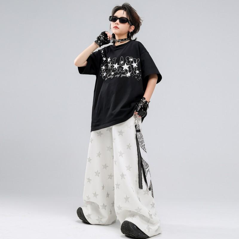 Hip Hop Dance Outfit Boys Street Performance Costume Short Sleeve Cotton Set With Accessories