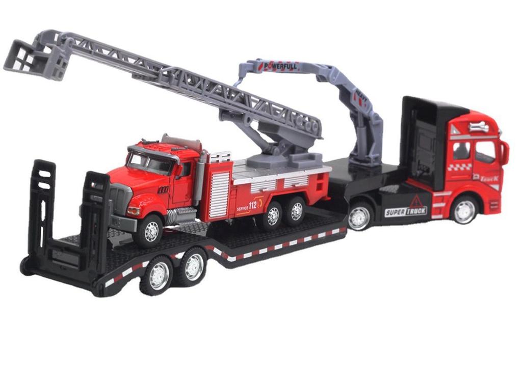 Children's Alloy Transport Toy: Pull-Back Fire Truck, Trailer, Tank & Excavator