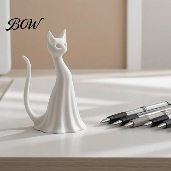 Mini 3D Printed Ghost Statue Cat Desk Buddy, Cute Halloween Kitty Figurine for Unique Holiday Gift Lovers Office Shelf, Spooky Kitten Ornament,
