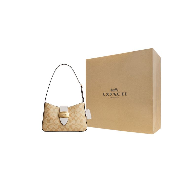 Coach Eliza Shoulder Bag 25 Classic Monogram Non-Detachable Shoulder Strap Clasp Synthetic Leather With Cow Split Leather Medium CP005-IMDQC