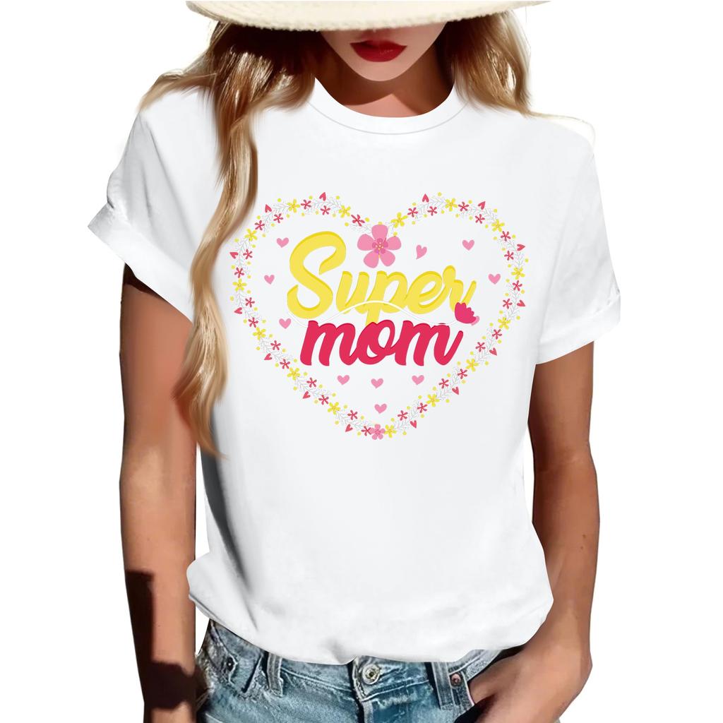 Взрослые Повседневные Ежедневные Круглый вырез с принтом Короткие рукава Футболка Топ с буквами