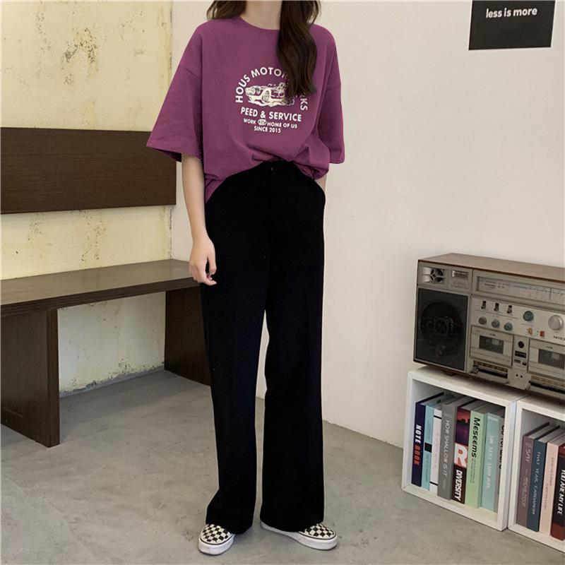 Летняя корейская футболка свободного кроя с коротким рукавом женская большого размера