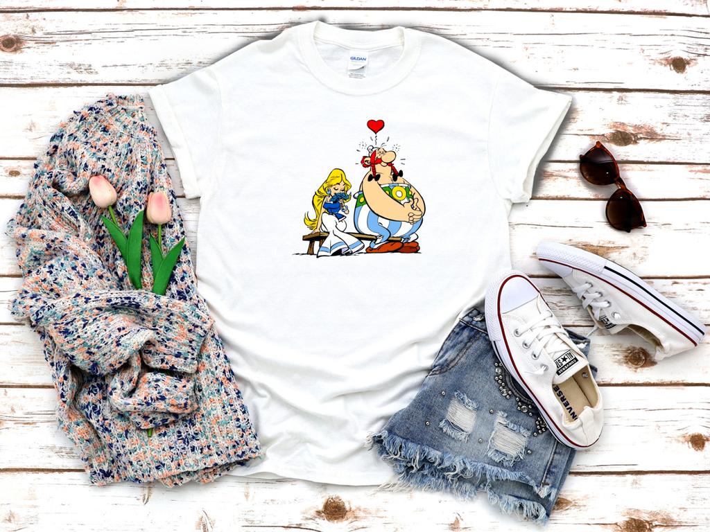 26 Funny Asterix and Obelix Cartoon White Women's 3 4 Short Sleeve T-Shirt F061 Unisex T-Shirt