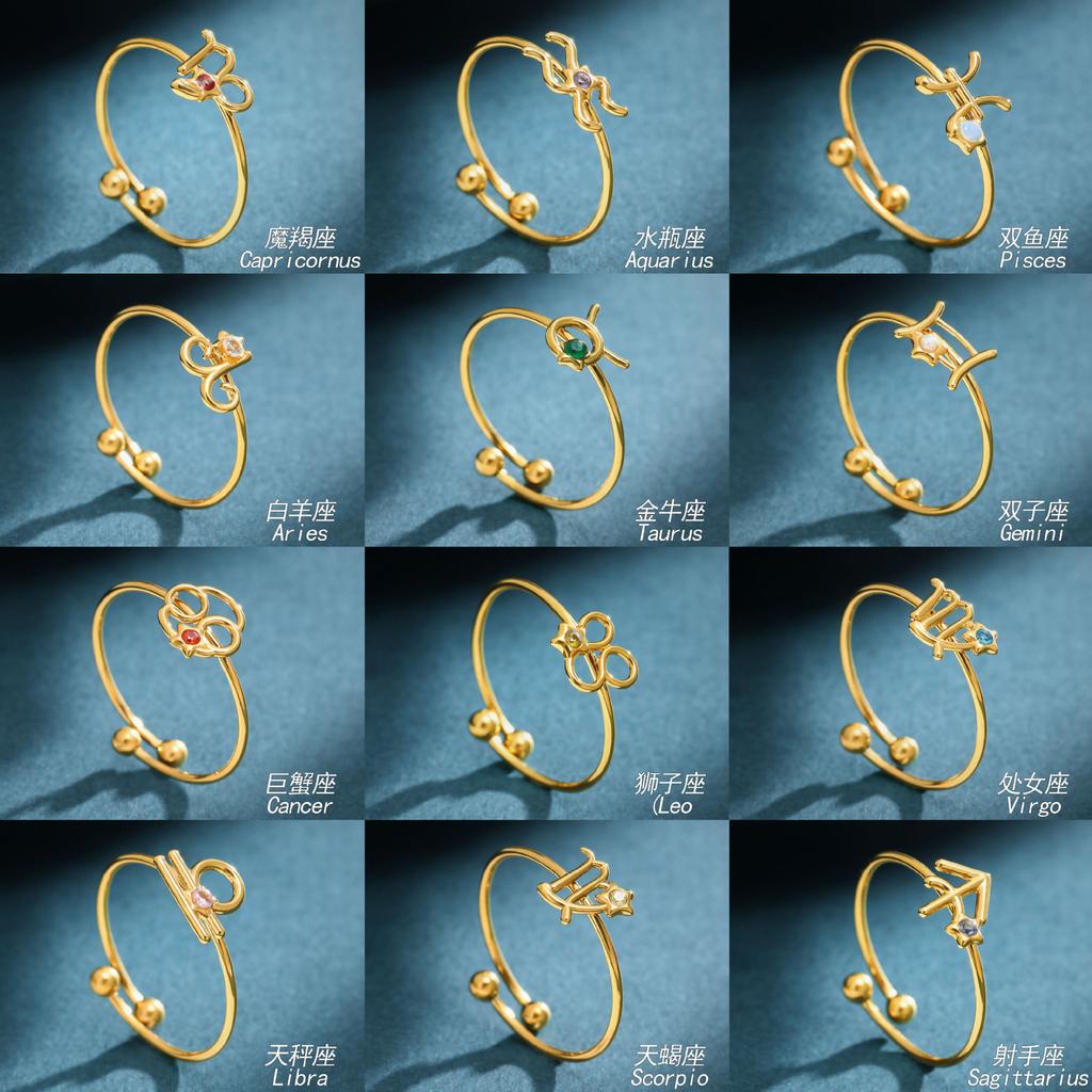 Personalized Ring, Stainless Steel Vacuum Plated 18K Gold Twelve Constellation Opening Single Bracelet.
