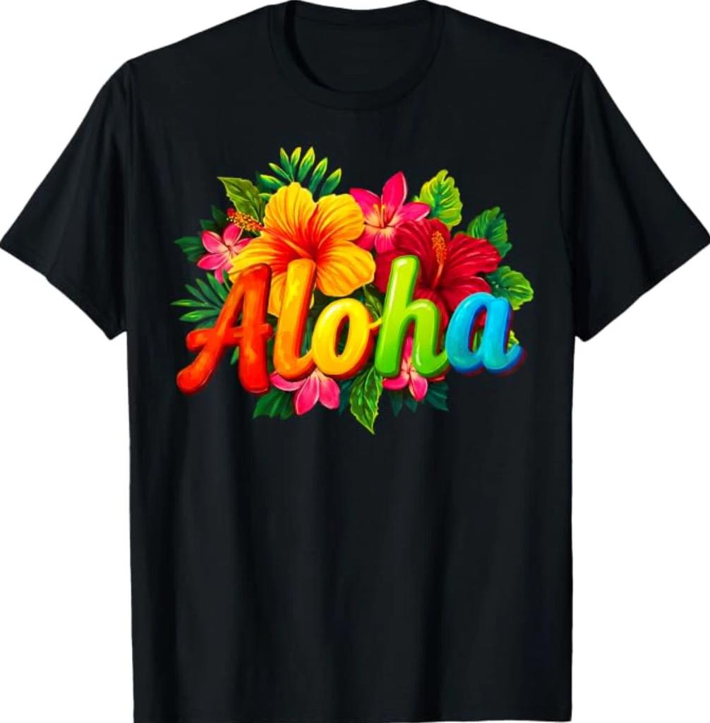 Aloha Hawaii Hawaiian Tropical Luau Party Hibiscus Flower T-Shirt