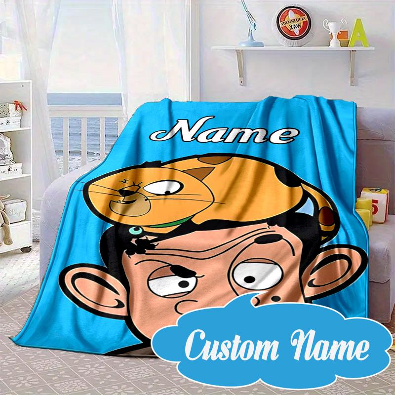 Custom Name Bean's Head Adventure Blanket bed sofa Blanket Flannel Blanket for Camping, Hiking, Picnic Essentials,gift for Fan family