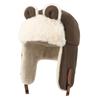 Warm Bear Ear Pilot Hat Winter Ear Protection Hat Fashion Faux Fur Pilot Cap  Men Women