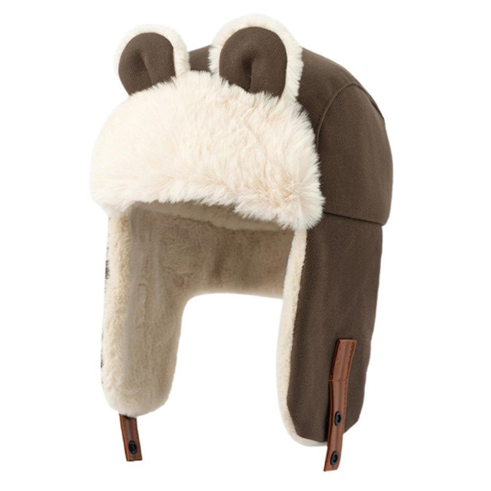 Warm Bear Ear Pilot Hat Winter Ear Protection Hat Fashion Faux Fur Pilot Cap Men Women
