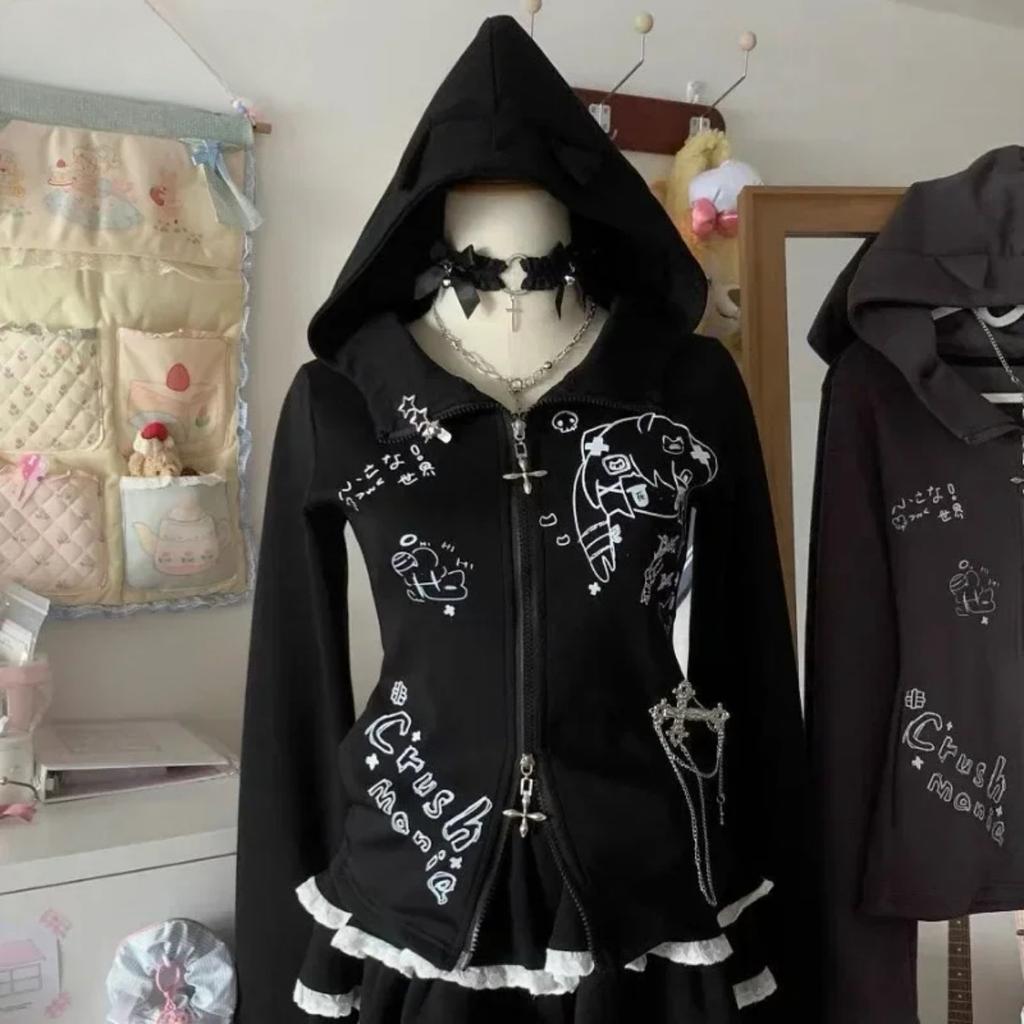 2KWEIRD Японский Милый Кошачьи Ушки E-Girls Слим Субкультура Универсальный Аниме Толстовки с Капюшоном С Длинным Рукавом