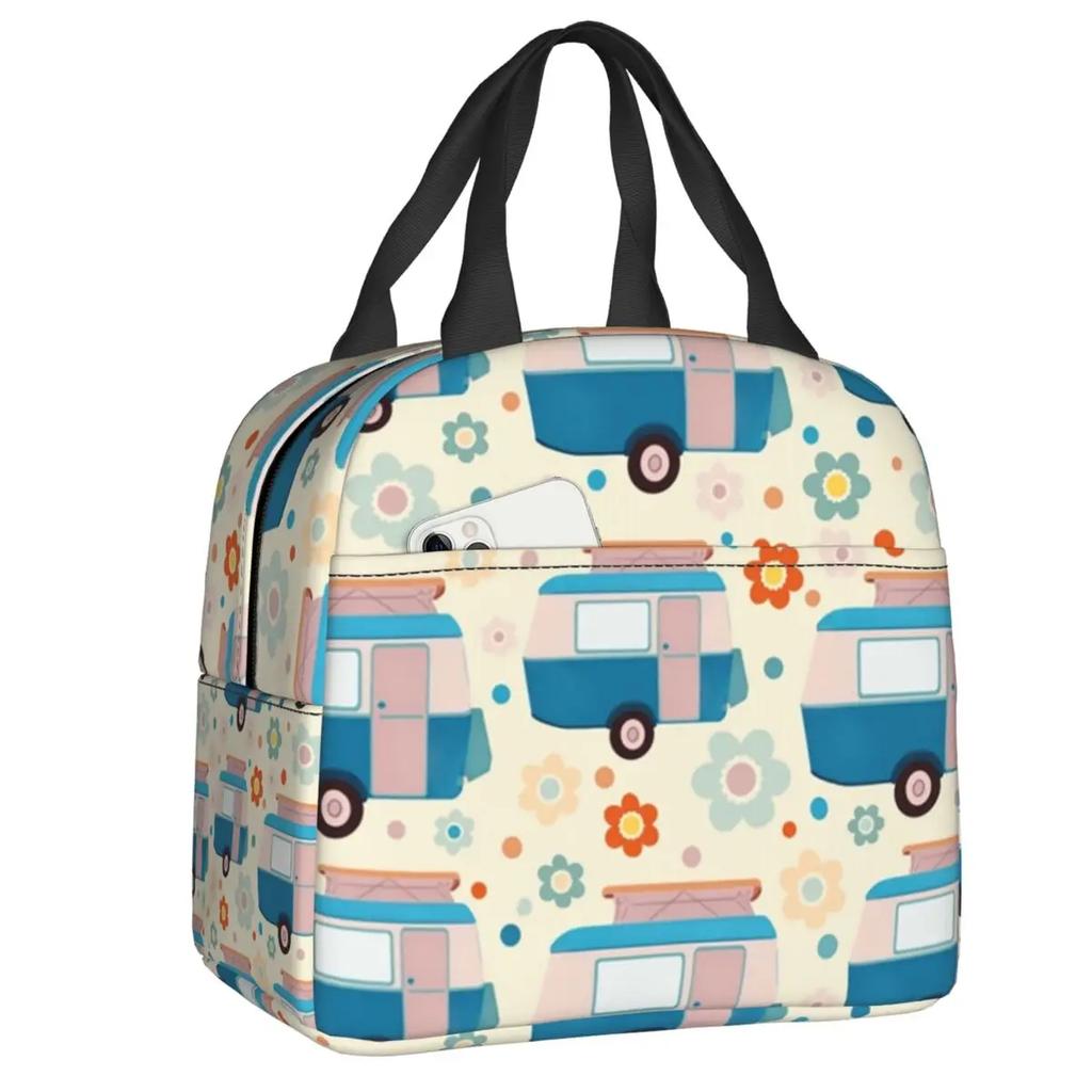 Красочные старинные караваны и цветы узор термоизолированные сумки для обеда женские счастливые туристы портативная сумка для обеда коробка для еды