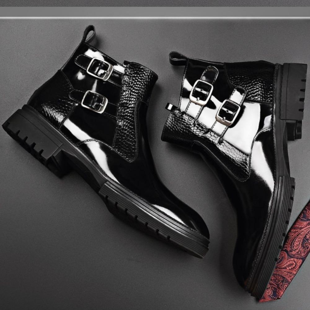 Мужские ботинки из лакированной кожи с высоким верхом Мужские туфли в британском стиле Мотоциклетные ботинки средней высоты Универсальные мужские кожаные ботинки Botas Hombre