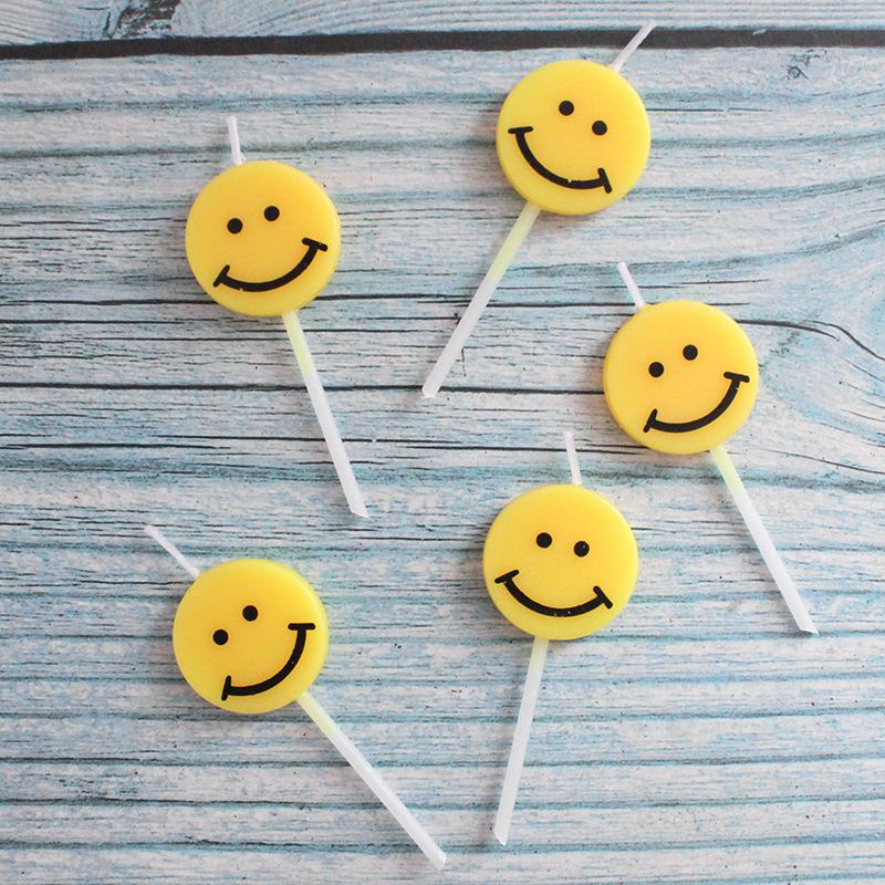 New Korean Ins Birthday Candles 5 Yellow Smiley Face Cartoon Cute Creative Party Decoration Candles