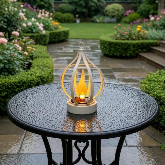 Energy Saving Exterior Porch Lamps Solar Flame Lantern, Garden Hanging Metal Outdoor Waterproof Decorative Yard Lighting Lantern for Patio Decor Rust