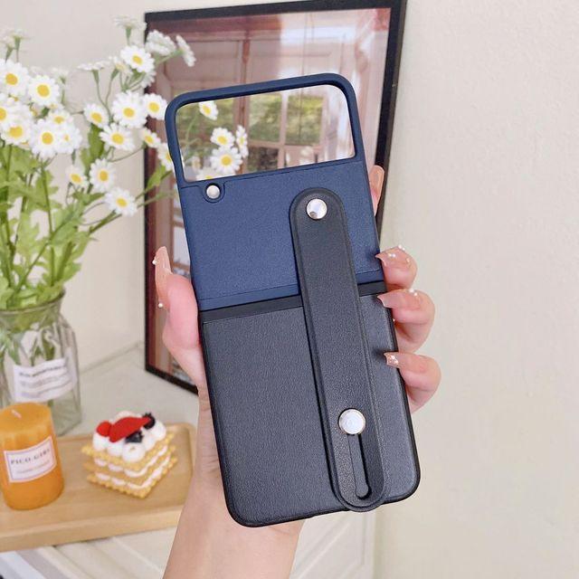 Для Samsung Galaxy Z Flip 4 3 Роскошный кожаный чехол контрастного цвета, выдвижной ремешок на запястье, складной противоударный защитный чехол