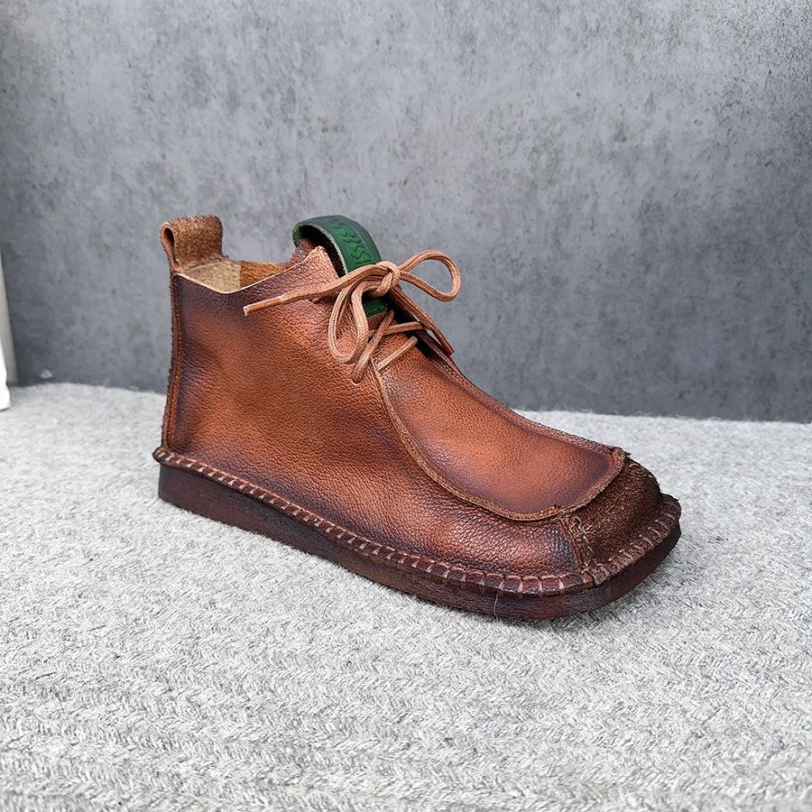 Johnature Короткие сапоги с квадратным носком, универсальные женские туфли на плоской подошве из натуральной кожи на шнуровке в стиле ретро в стиле ретро