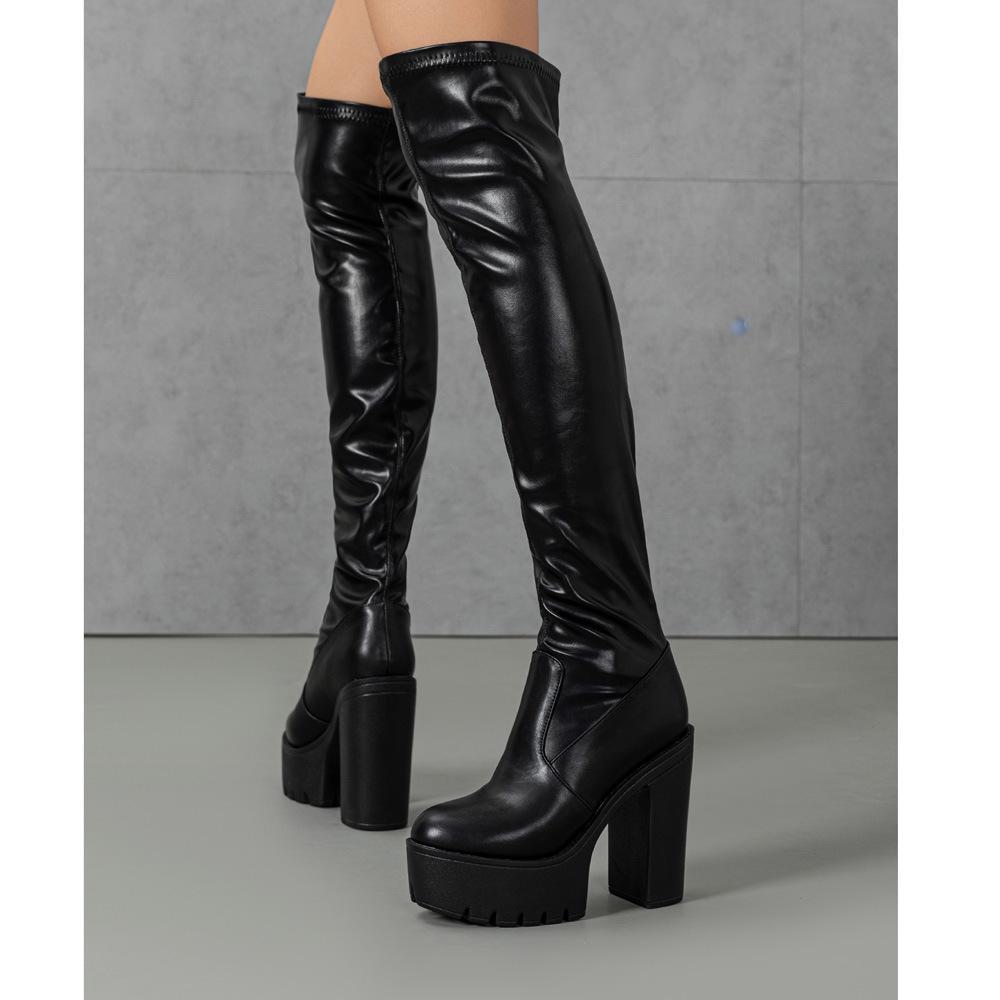 Модные женские водонепроницаемые сапоги выше колена на платформе и высоком каблуке, эластичные, без застежек, в стиле T-Stage Catwalk.