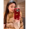 Золотой Чехол-Книжка с тиснением в виде Звезды и Лошади для iPhone 17 Pro Max и iPhone 16 Pro - Новогодняя Красная Версия