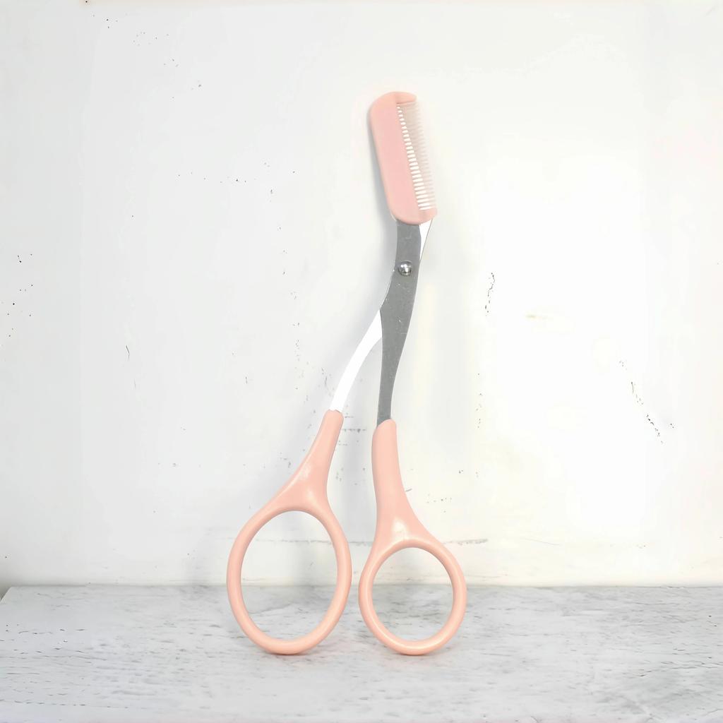 Pink Eyebrow Trimming Scissors with Built-in Comb Stainless Steel Precise Grooming Tool Creating Perfect Eyebrows