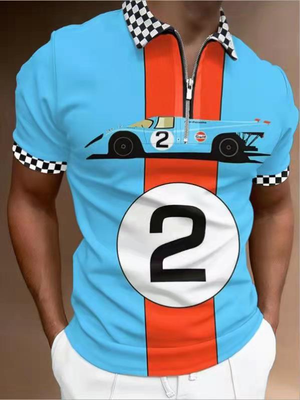 Casual Essential! Striped Short Sleeve Polo Shirt with Zipper Collar.