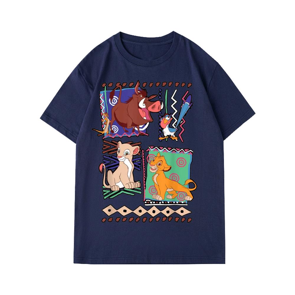 Disney Charming Lion King Mosaic T Shirt Unisex Couples Clothing Summer Cotton Short-Sleeved Parent-Child T-shirt Men Clothing