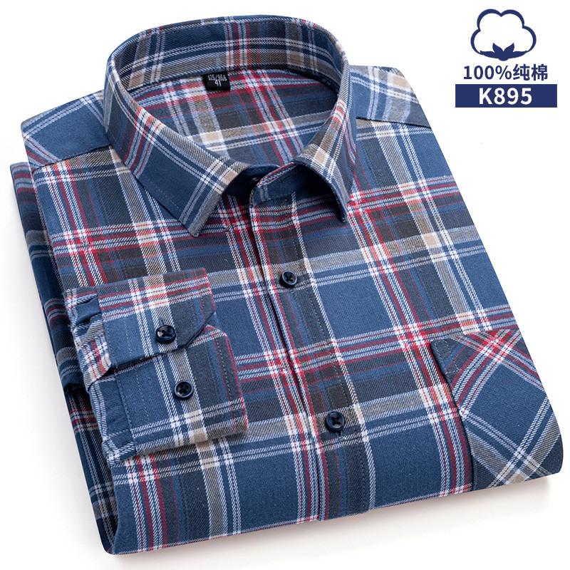 Свободная мужская клетчатая рубашка S~6XL, с длинным рукавом, на осень-весну, мягкая, стандартного кроя, 100% хлопок, байковая, повседневная одежда для мужчин