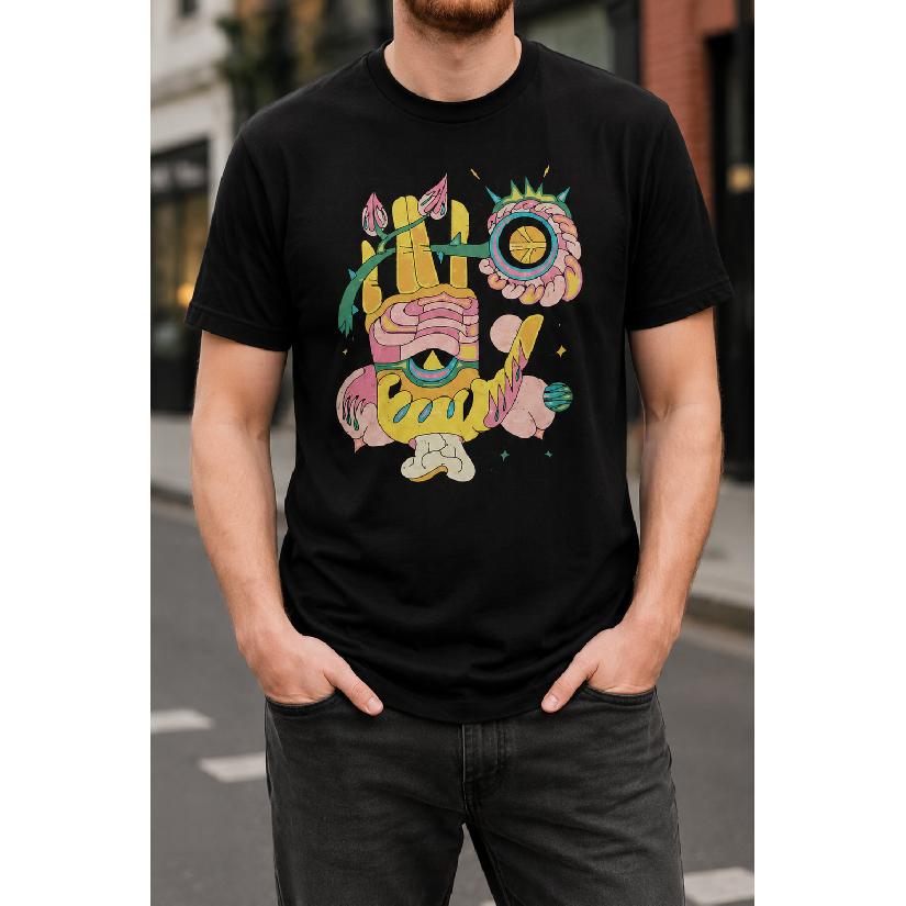 Plus Size - Men's T-Shirt S-5XL Featuring a Psychedelic Hand Graphic Print - a Casual Short-Sleeve Crew-Neck Top With a Relaxed Fit, Comfortable